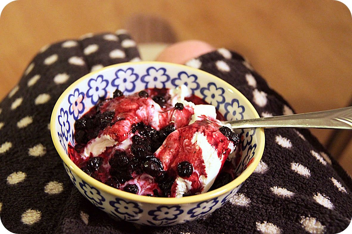 1.20, Warm blueberries and vanilla ice-cream... I love it!