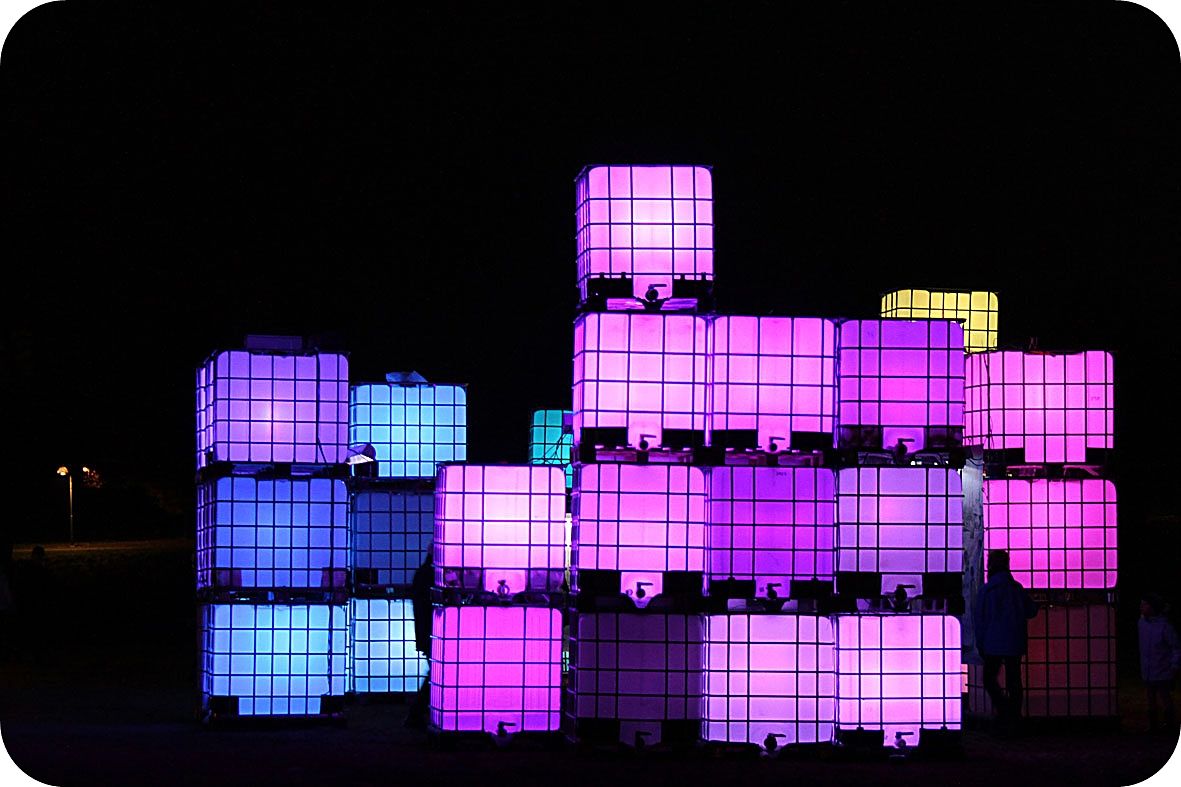 12.1, Part of the light display "Winter light" that goes on in my city - these are huge, recycled plastic containers. Looks great in the darkness!
