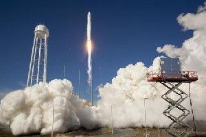 The Orbital Sciences Corporation Antares rocket is seen as it launches from Pad-0A of the Mid-Atlantic Regional Spaceport (MARS) at the NASA Wallops Flight Facility in Virginia, April 21, 2013.