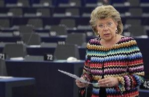 European Union Justice Commissioner Viviane Reding addresses the European Parliament during a debate on the constitutional situation in Hungary in Strasbourg, April 17, 2013.