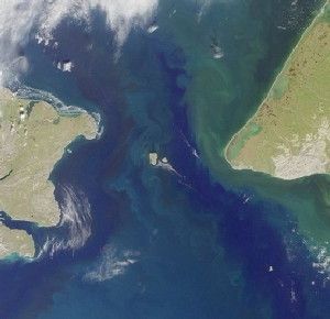 Satellite photograph of the Bering Strait.