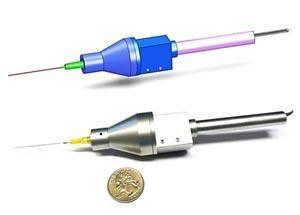 The CAD model and prototype of the fiber-optic-sensor-based microsurgical tool, SMART. (Credit: Courtesy Cheol Song, Johns Hopkins University.)