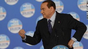 Back in contention: Silvio Berlusconi delivers a speech at a rally in Rome on February 7, 2013.