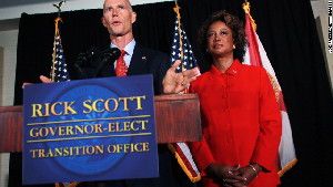 Florida Gov. Rick Scott and Lt. Gov. Jennifer Carroll in 2010, when both were elected to their posts.