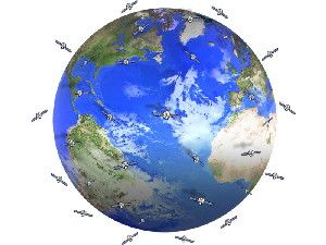 Radiometers may be flown on a constellation of satellites, like the one shown here in this graphic. The goal would be to gather data about Earth’s energy budget. (Credit: JHU/APL)