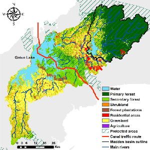 A study by ASU scientists examines reforestation regimes to support the increased need for water required by expansion of the Panama Canal. The image illustrates land use land cover in the Panama Canal watershed (year 2008). (Credit: Simonit/Perrings)