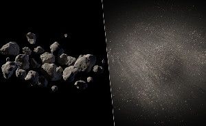 An artist's conception of two possible views of asteroid 2011 MD.