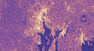 This NASA image illustrates the temperature differential between the city of Providence and the surrounding region.