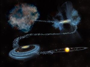 This is an illustration of water in our Solar System through time from before the Sun's birth through the creation of the planets.