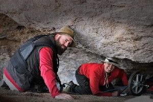 University of Calgary archaeologist Sonia Zarrillo uses ground penetrating radar at a Peruvian rock shelter. She is accompanied by Peter Leach, one of her co-authors for a new paper to be published in the October 24th edition of the academic journal Science.