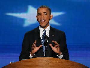President Obama gives his acceptance speech at the Democratic National Convention.