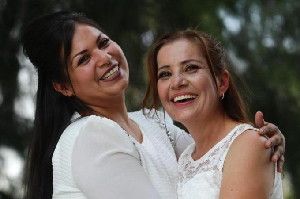 Martha Sandoval and Zaira de la O's wedding was the first legal gay marriage in Jalisco [EPA]