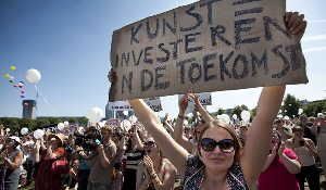 At a demonstration against economic cuts in June 2011 in the Netherlands, a sign equated art with an investment in the future.