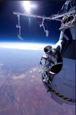 Felix Baumgartner as he prepares to jump from over 21,000 meters on March 15, 2012. Credit: Red Bull Stratos