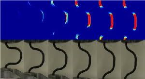 IMAGE: Georgia Tech researchers used a thermal camera to record the variation in surface temperature (top) of a shape-memory alloy experiencing loading and unloading. By inputting this information into their thermo-mechanical...