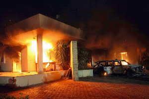 A building burns at the U.S. Consulate in Benghazi. Analysts say radicals have been looking to exploit Libya’s security vacuum. (Mustafa El-Shridi, European Pressphoto Agency / September 11, 2012)