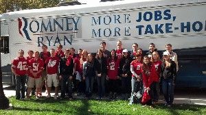 Ohio State College Republicans await Mitt Romney's son, Craig, who canvassed with them in Columbus last October.