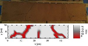 The 'sensing skin' technology detects cracks in concrete (as in top image) and reports when and where the damage took place (as in bottom image).