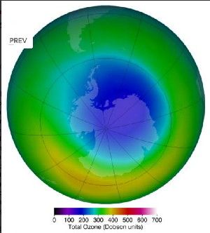 The area of the ozone hole, such as in October 2013 (above), is one way to view the ozone hole from year to year. However, the classic metrics have limitations.