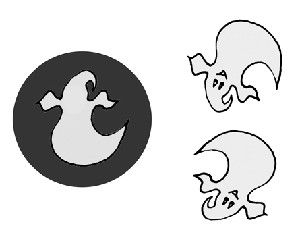 Preschoolers in a new study saw mirror-image ghost cartoons tilted at various angles (right) next to a ghost’s outline. By age 4, a substantial number of the children were able to turn the cartoons in their heads and identify which one fit in the outline.