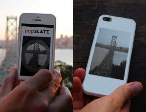 The popSLATE case&rsquo;s e-ink screen gives your iPhone dual displays. Take a picture with the front and you can display it on the back. Image: Courtesy popSLATE