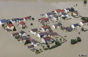 A flooded hamlet near Deggendorf, southern Germany, on Wednesday.