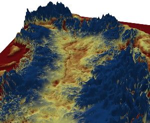 A 750-kilometer-long canyon (3-D view shown) lies hidden beneath Greenland's ice sheet, a new study reveals. Researchers say a river carved the channel several million years ago, before the island was covered in ice.