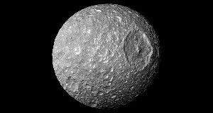 NOT A SPACE STATION &nbsp;Saturn’s smallest major moon, the nearly 400-kilometer-wide Mimas, shows off a crater seemingly inspired by Star Wars in this 2010 image from the Cassini spacecraft.