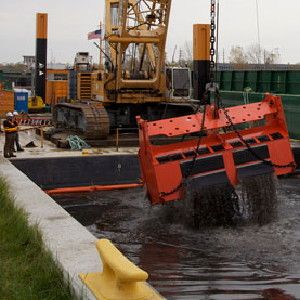 Indiana Harbor and Canal Dredging: First buckets of sediment removed from IHC, East Chicago, Oct. 23, 2012.