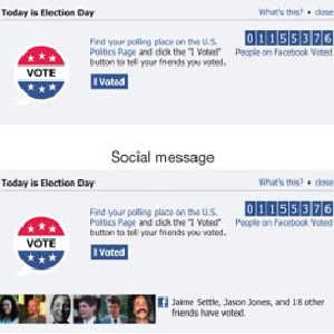 Facebook sent out 'informational' (top) and 'social' messages to users during the 2010 US Congressional elections.