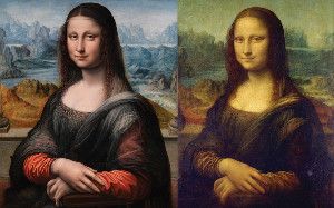 A copy of the Mona Lisa in the Prado Museum (left) is painted from a slightly different perspective than the original in the Louvre (right). Together, the paintings make a stereoscopic image - &nbsp;whether da Vinci knew that or not.
