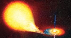 SNACK TIME &nbsp;Thorne-Żytkow Objects probably start out as binary stars, shown in this illustration. A supergiant eventually engulfs its neutron star companion (right).