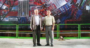 Gerald Guralnik, left, celebrates at CERN on July 4, 2012, the day scientists announced the discovery of the Higgs boson.