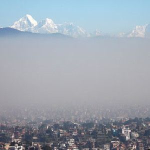 Atmospheric pollution from cities such as Kathmandu drifts up to the Himalayas and the Tibetan Plateau, where persistent chemicals can accumulate.