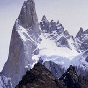 The Cerro Fitz Roy looms above the Southern Patagonian Ice Field, on the border between Chile and Argentina. New research finds the ice field, even at the highest elevations, is thinning faster than earlier observations at the end of the 20th century.