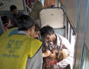 Public Health: Polio vaccinators on a train in India