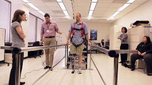 Zak Vawter practices walking on the thought-controlled bionic leg in preparation for this weekend, when the limb will face its biggest test yet.