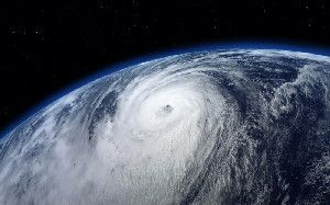 Typhoon, satellite view (stock image).