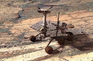 A special effects rendering of Opportunity on the Martian surface.