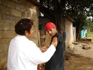 A young man receives a Rubella vaccine in Nicaragua.