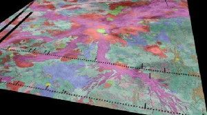 Volcanoes on Venus. Radiating our from the Venusian volcano Ozza Mons (red, center) are thousands of miles of rift zones (purple). Data from the Venus Express spacecraft suggests there are active lava flows in hotspots along the rifts.
