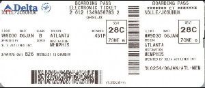 An older Delta boarding pass with a bar code that does not include a frequent flyer number. Source: IATA.