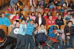 Casey with middle school children at the Flushing YMCA in New York City.