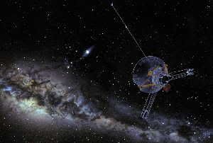 Image Caption: An artist's view of a Pioneer spacecraft heading into interstellar space. Both Pioneer 10 and 11 are on trajectories that will eventually take them out of our solar system. Image credit: NASA