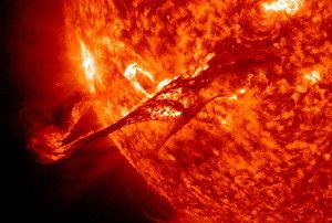 Image Caption: Solar storms, like this coronal mass ejection, can propel a billion tons of charged particles and radiation into space. Occasionally, these eruptions are directed towards Earth, prompting special protective measures for astronauts aboard the International Space Station, as well as aircraft crew on transpolar flights where risk to exposure is greatest. Image Credit: NASA / Solar Dynamics Observatory (SDO)