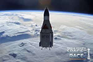 An artist's depiction of a suborbital spaceflight offered by Space Adventures aboard an Armadillo Aerospace Vehicle. Seattle's Space Needle is offering a free trip on the spaceship as part of its Space Race 2012 contest.