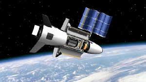 NASA's Marshall Space Flight Center image shows on-orbit functions for the reusable X-37 space plane, now under the wing of the U.S. Air Force. (NASA/MSFC)