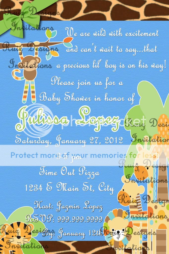   Animal Jungle Baby Shower Invites (Girl, Boy or Unisex)  